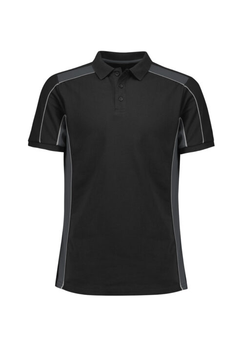 P413US Unisex Grid Short Sleeve Polo Black Grey 01