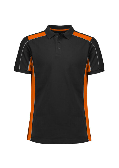 P413US Unisex Grid Short Sleeve Polo Black Orange 01