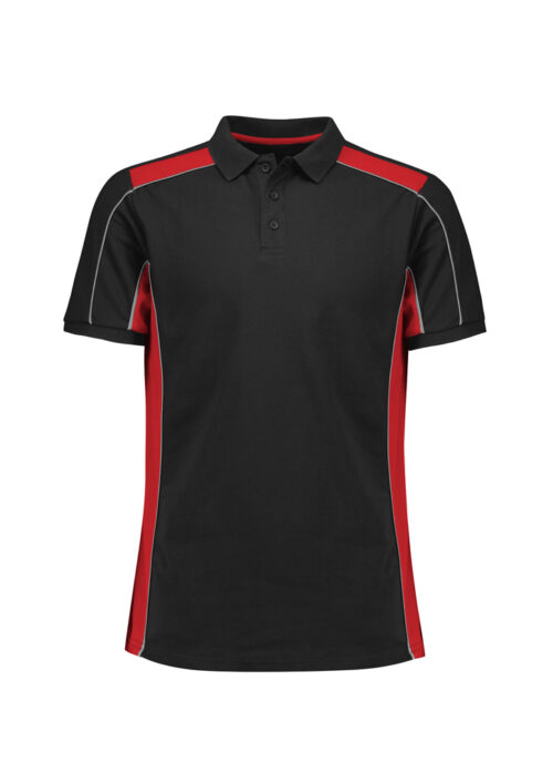 P413US Unisex Grid Short Sleeve Polo Black Red 01