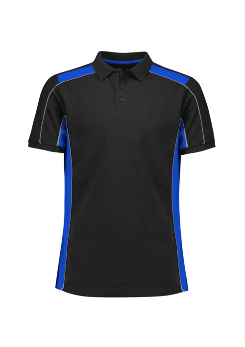 P413US Unisex Grid Short Sleeve Polo Black Royal 01