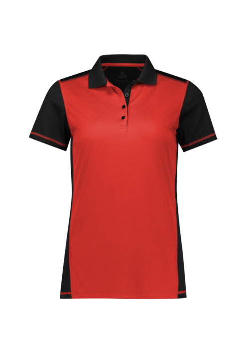 P419LS Womens Dart Short Sleeve Polo Black Red 01