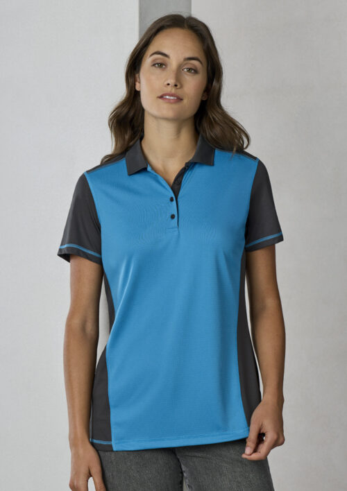 P419LS Womens Dart Short Sleeve Polo Talent Grey Cyan 01 tTaooJi