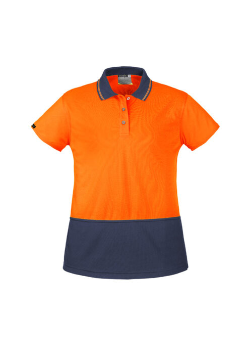ZH731 Syzmik Womens Hi Vis Basic Short Sleeve Polo Orange Navy 01
