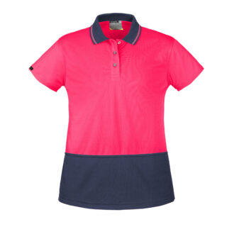 ZH731 Syzmik Womens Hi Vis Basic Short Sleeve Polo Pink Navy front