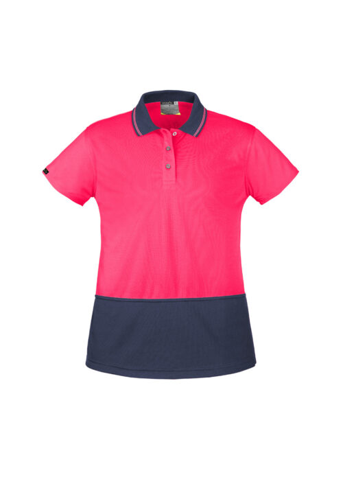 ZH731 Syzmik Womens Hi Vis Basic Short Sleeve Polo Pink Navy front