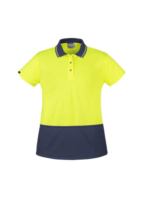 ZH731 Syzmik Womens Hi Vis Basic Short Sleeve Polo Yellow Navy 01