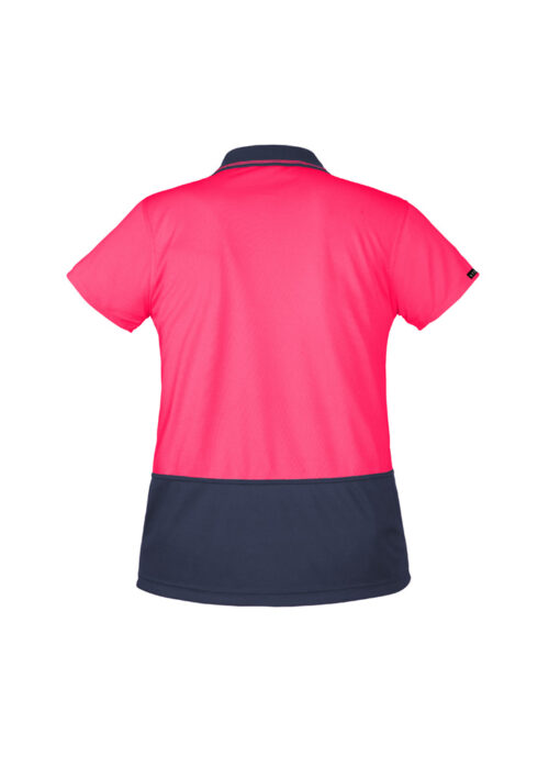 ZH731 Syzmik Womens Hi Vis Basic Short Sleeve Polo pink navy back