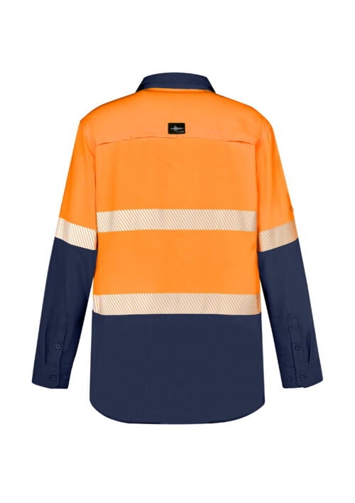 ZW470 Syzmik Mens Hi Vis Outdoor Segmented Tape Long Sleeve Shirt orange navy back