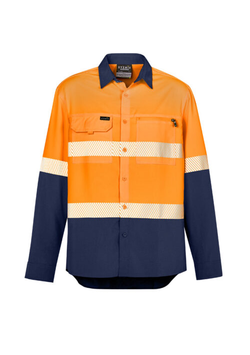 ZW470 Syzmik Mens Hi Vis Outdoor Segmented Tape Long Sleeve Shirt orange navy front