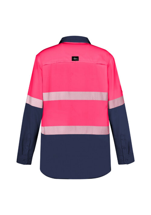 ZW470 Syzmik Mens Hi Vis Outdoor Segmented Tape Long Sleeve Shirt pink navy back