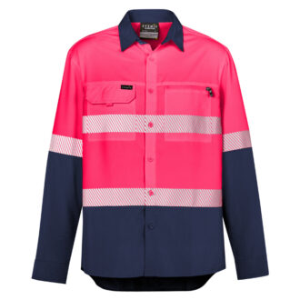 ZW470 Syzmik Mens Hi Vis Outdoor Segmented Tape Long Sleeve Shirt pink navy front