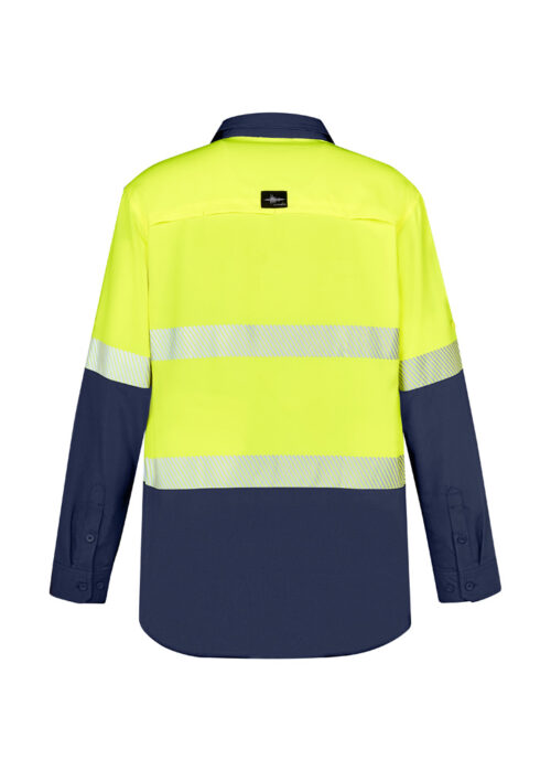 ZW470 Syzmik Mens Hi Vis Outdoor Segmented Tape Long Sleeve Shirt yellow navy back