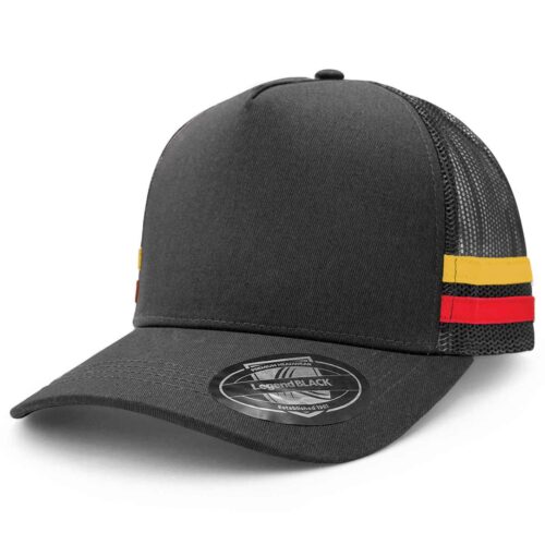 7050 Striped Trucker Cap (Black,Black,Gold,Red)