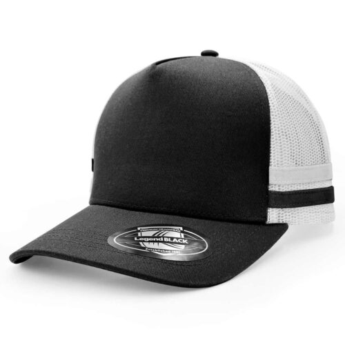 7050 Striped Trucker Cap (Black,White,White,Black)