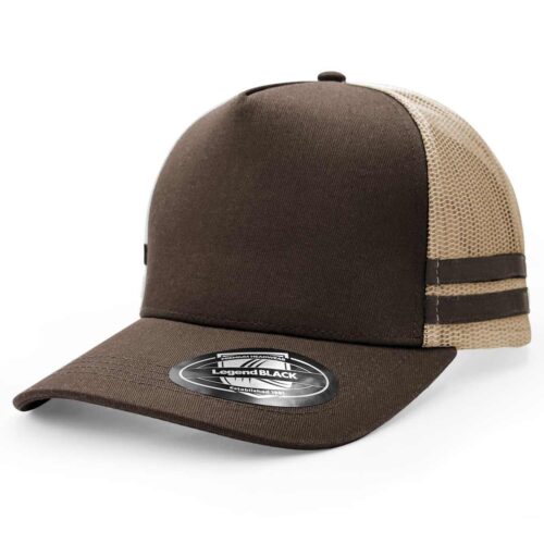 7050 Striped Trucker Cap (Brown,Khaki,Brown,Brown)