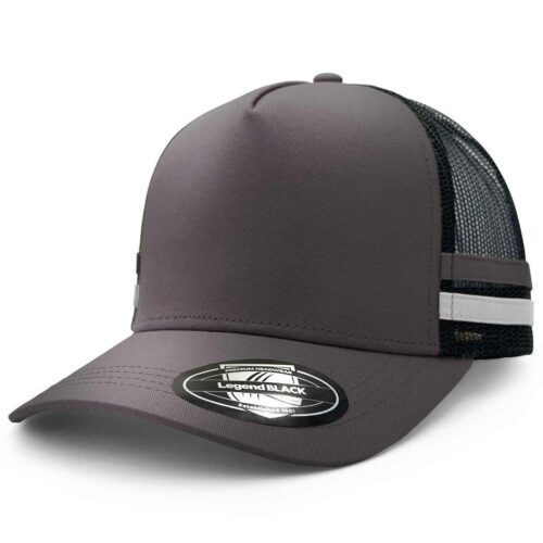 7050 Striped Trucker Cap (Grey,Black,Grey,White)