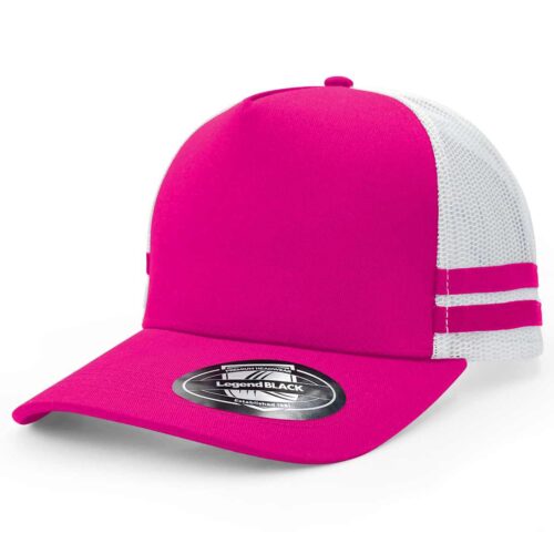 7050 Striped Trucker Cap (Hot Pink,White,Hot Pink,Hot Pink)