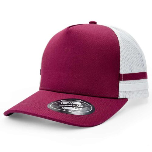 7050 Striped Trucker Cap (Maroon,White,Maroon,White)