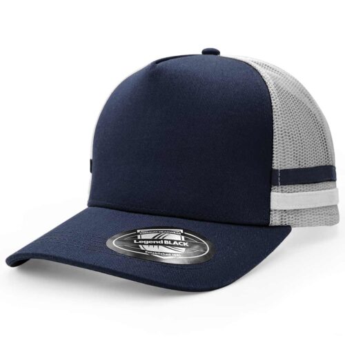 7050 Striped Trucker Cap (Navy,Silver,Navy,White)