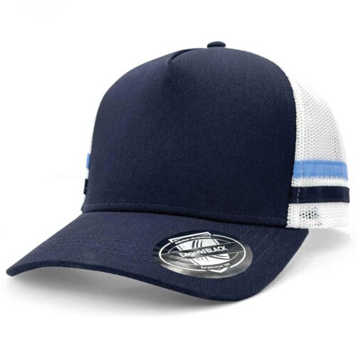 7050 Striped Trucker Cap (Navy,White,Sky Blue,Navy)