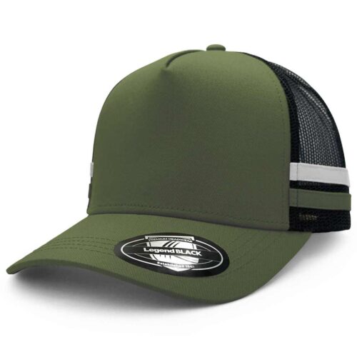 7050 Striped Trucker Cap (Olive,Black,White,Olive)