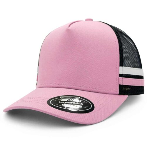 7050 Striped Trucker Cap (Pink,Black,White,Pink)