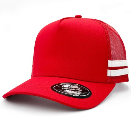 7050 Striped Trucker Cap (Red,Red,White,White)