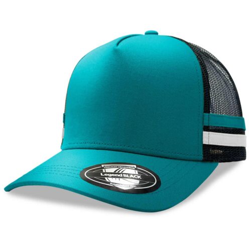 7050 Striped Trucker Cap (Teal,Black,Teal,White)