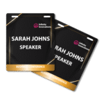 Pocketless Name Tag 95 x 113mm Portrait - Front and Back Identical, Thin Laminate Gloss 2 Slots