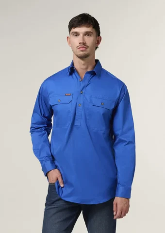 Y04004 Hard Yakka Mustang Closed Front Workshirt Cobalt 1