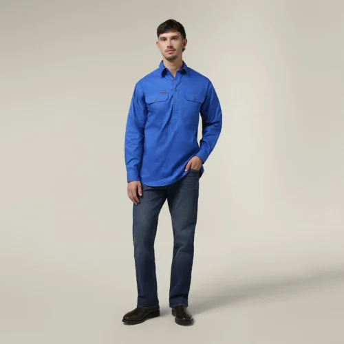 Y04004 Hard Yakka Mustang Closed Front Workshirt Cobalt 4