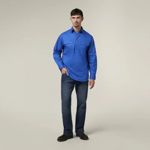 Y04004 Hard Yakka Mustang Closed Front Workshirt Cobalt 5