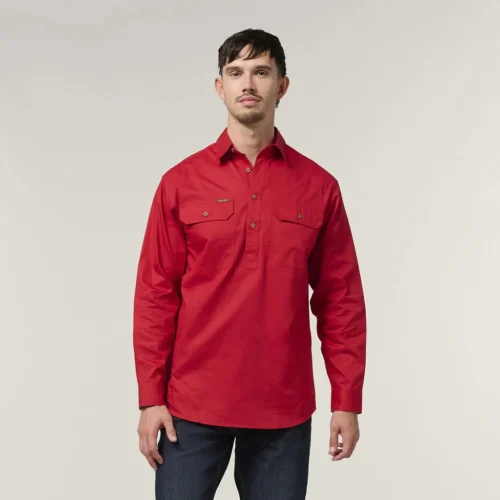 Y04004 Hard Yakka Mustang Closed Front Workshirt Fiery Red 1
