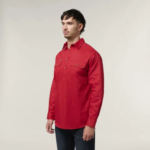 Y04004 Hard Yakka Mustang Closed Front Workshirt Fiery Red 2