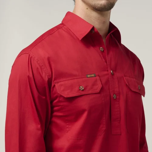 Y04004 Hard Yakka Mustang Closed Front Workshirt Fiery Red 4