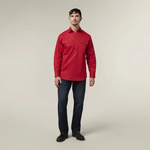 Y04004 Hard Yakka Mustang Closed Front Workshirt Fiery Red 6