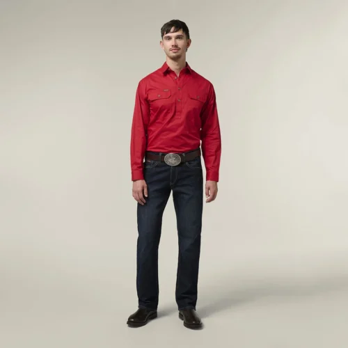Y04004 Hard Yakka Mustang Closed Front Workshirt Fiery Red 7