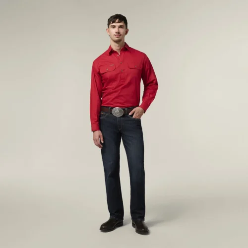 Y04004 Hard Yakka Mustang Closed Front Workshirt Fiery Red 8