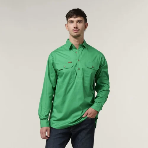 Y04004 Hard Yakka Mustang Closed Front Workshirt Green 1