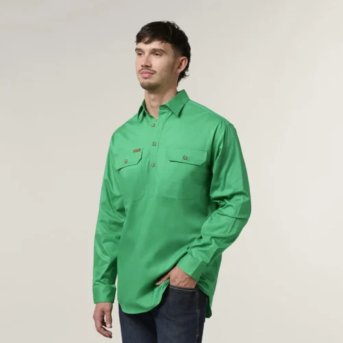 Y04004 Hard Yakka Mustang Closed Front Workshirt Green 2