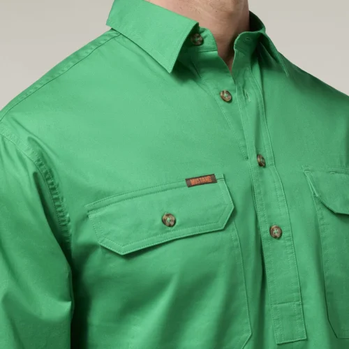 Y04004 Hard Yakka Mustang Closed Front Workshirt Green 4