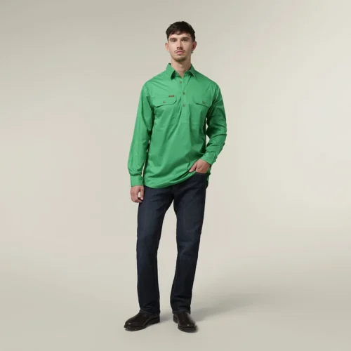Y04004 Hard Yakka Mustang Closed Front Workshirt Green 5