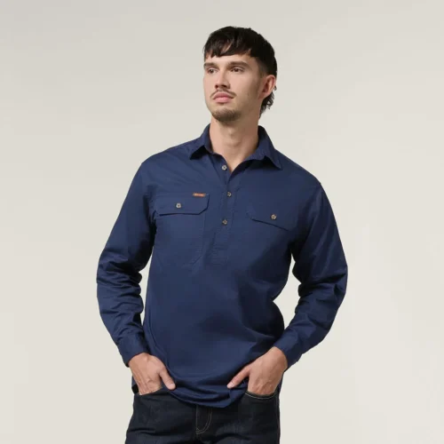 Y04004 Hard Yakka Mustang Closed Front Workshirt navy 1
