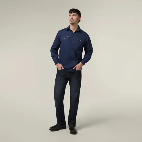 Y04004 Hard Yakka Mustang Closed Front Workshirt navy 6