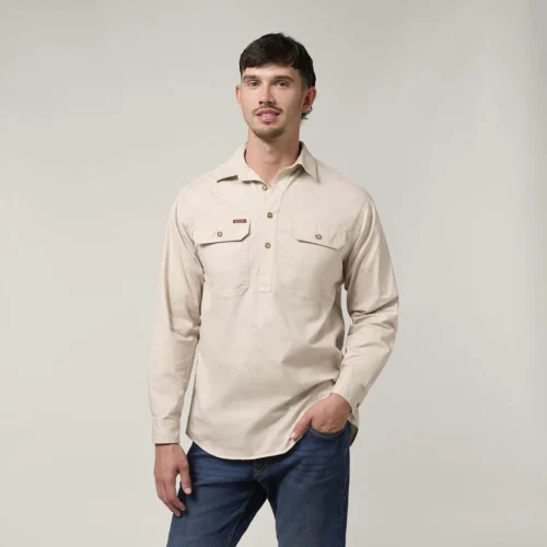 Y04004 Hard Yakka Mustang Closed Front Workshirt pebble 1
