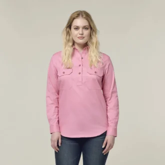 Y08399 Hard Yakka Womens Heritage Closed Front Drill Shirt blush 1