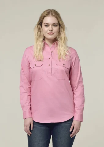 Y08399 Hard Yakka Womens Heritage Closed Front Drill Shirt blush 1