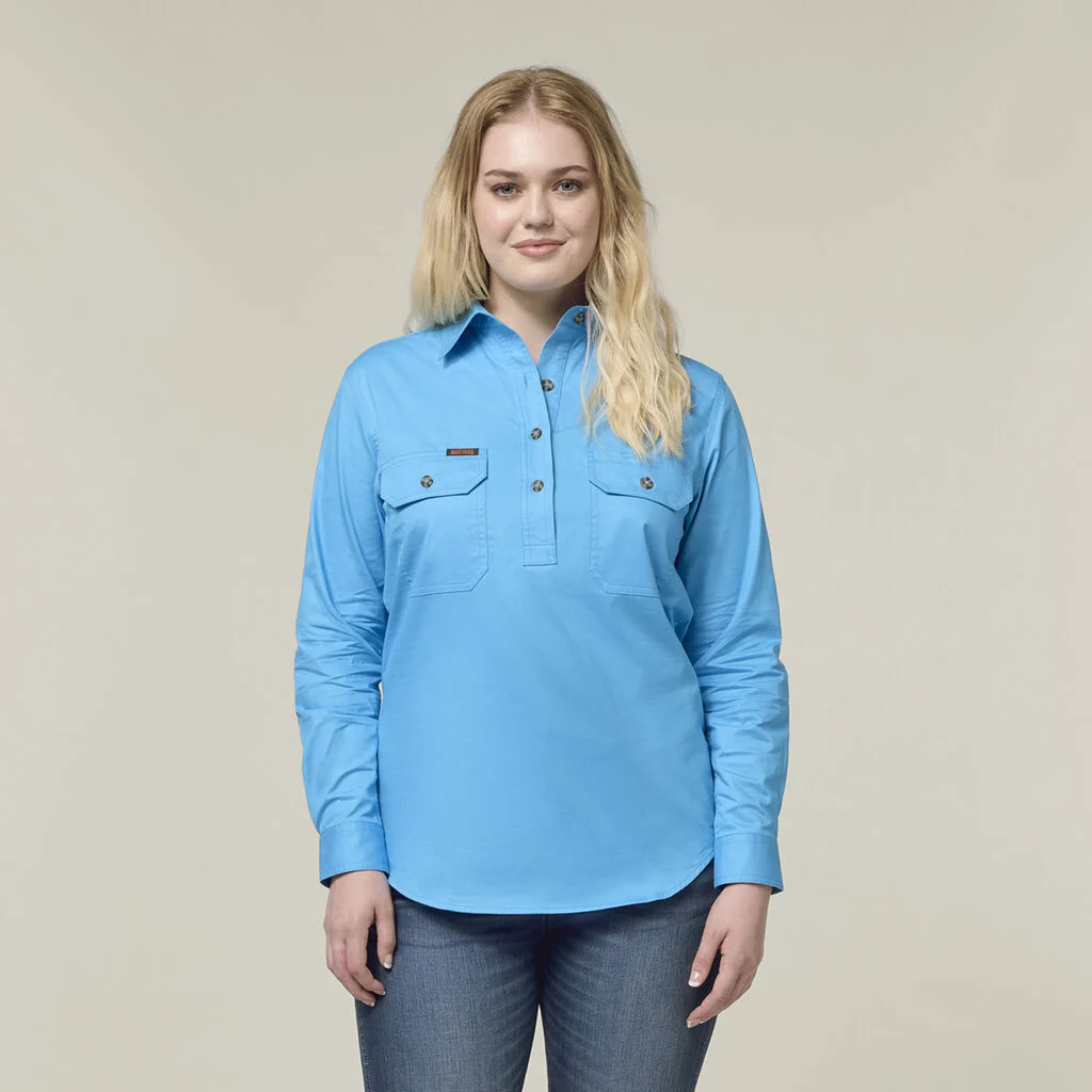 Y08399 Hard Yakka Womens Heritage Closed Front Drill Shirt cornflour 1
