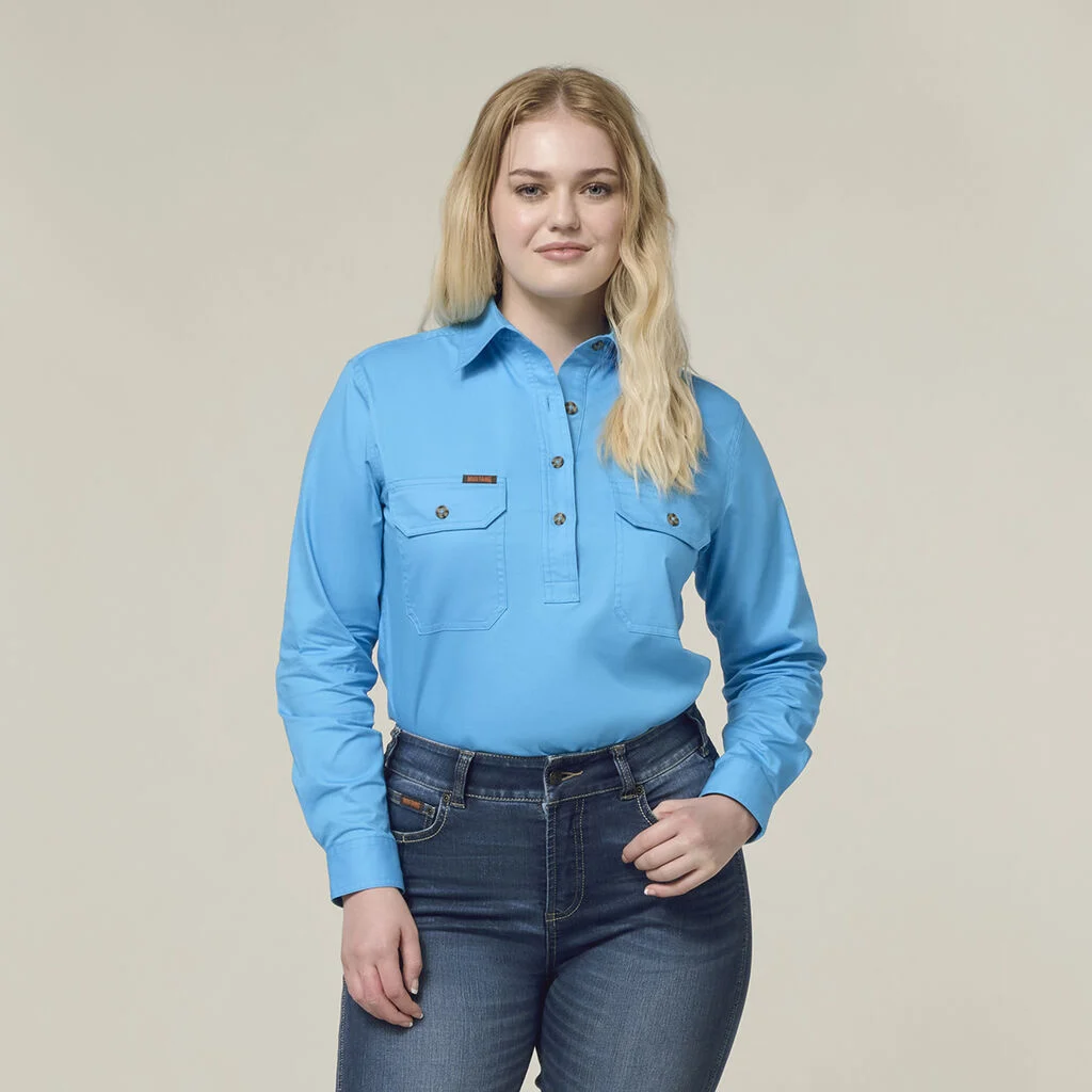 Y08399 Hard Yakka Womens Heritage Closed Front Drill Shirt cornflour 2