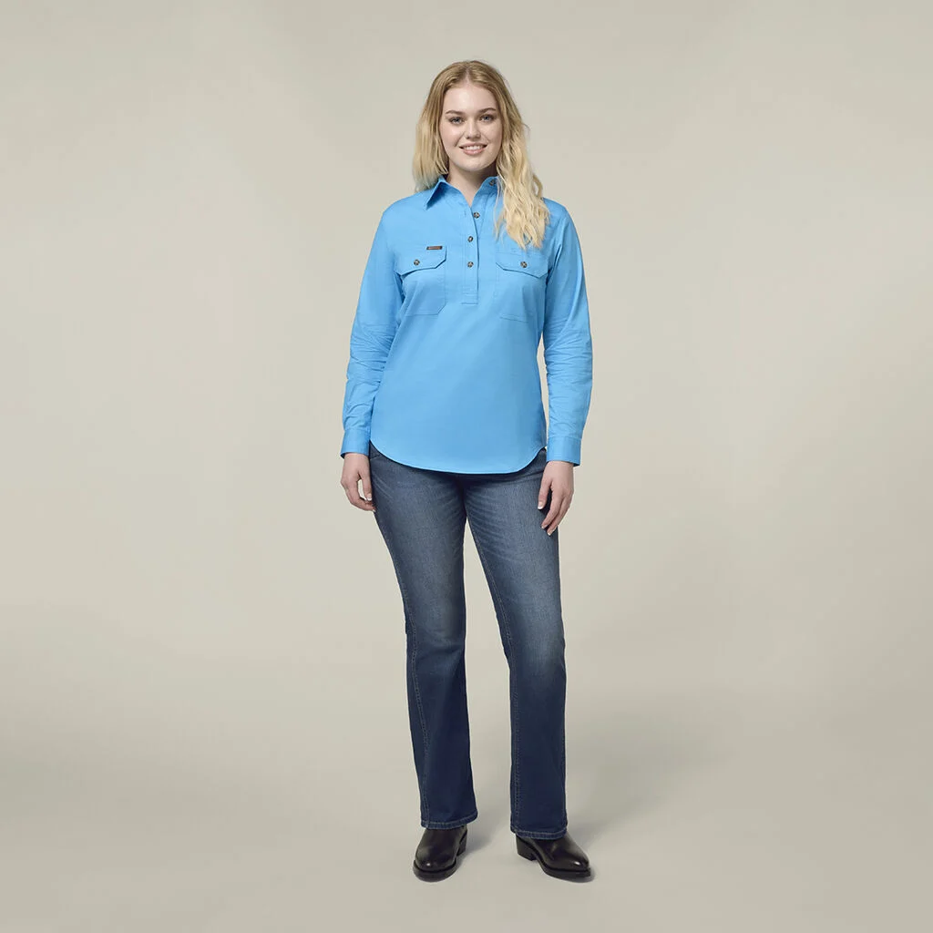 Y08399 Hard Yakka Womens Heritage Closed Front Drill Shirt cornflour 5
